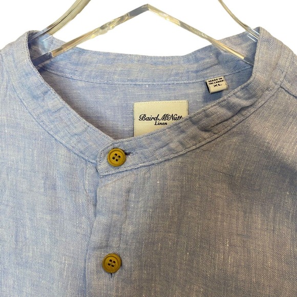 BAIRD‎ Mc NUTT Men’s XL 100% Linen Murano Shirt Short Sleeves Band Collar Blue - Picture 4 of 7